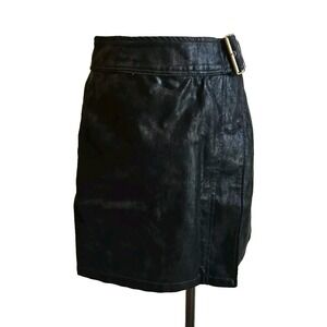 NWT Chelsea & Violet C&V Black Shiny Wrap Belted Mini Skirt L (A2) Goth Vamp